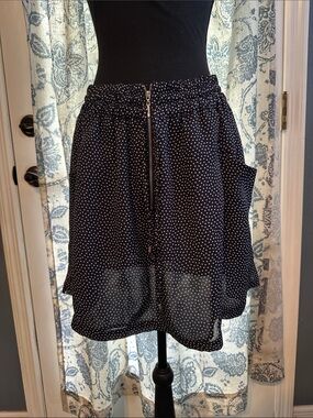 Navy Polka Dot Mini Skirt with Drawstring Waist